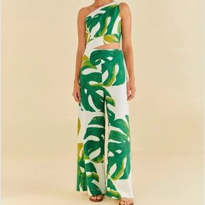 NWT Farm Rio White Monstera Asymmetrical Jumpsuit